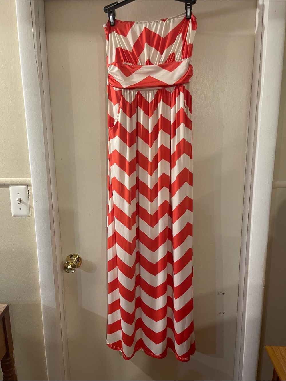 Vanilla Bay Coral and White Chevron Maxi Dress